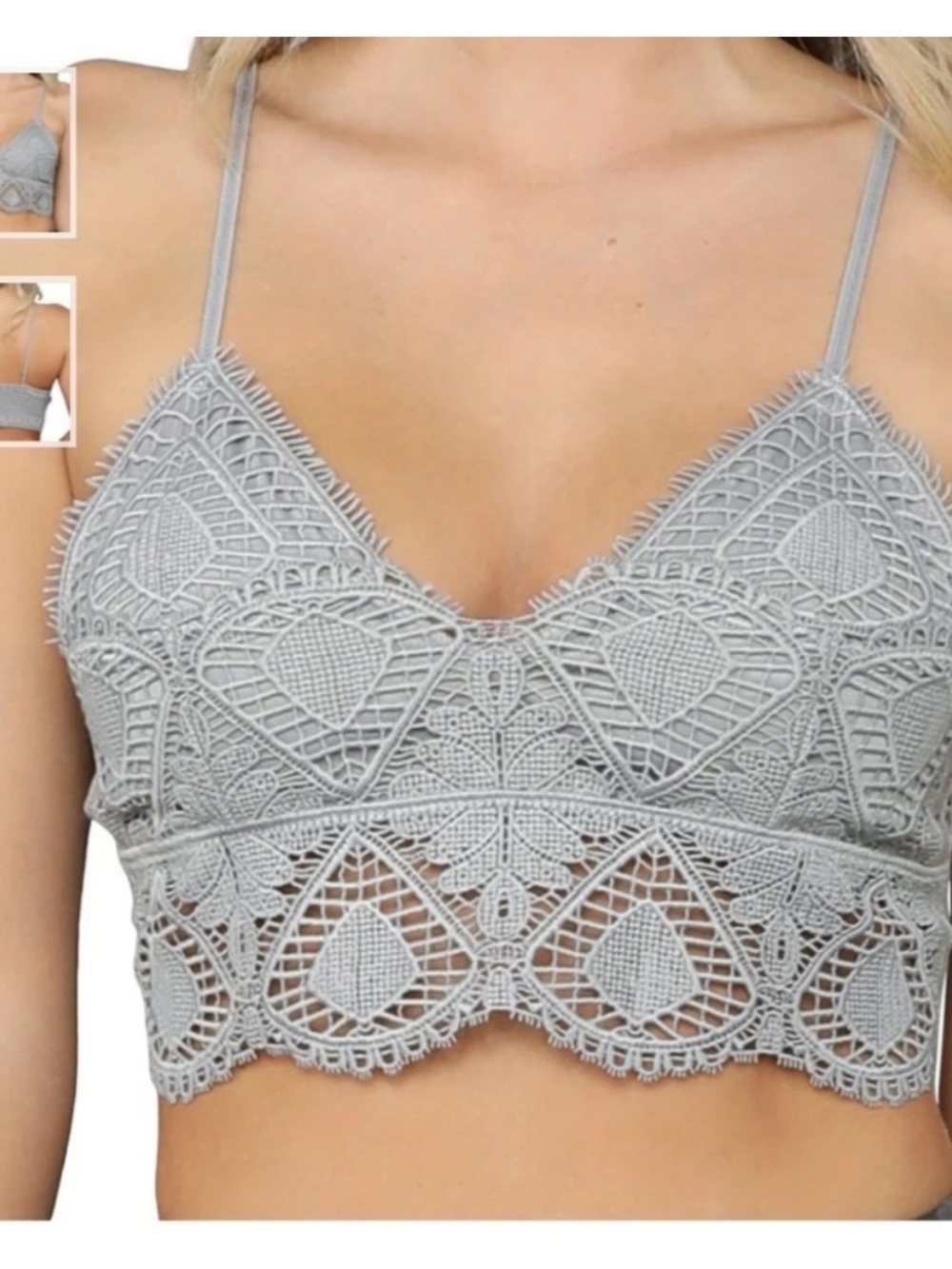 Anemone Crochet Lace Bralette in Light Gray